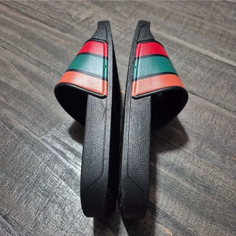 7-11 Shoes Slides Size 36 Womens 6 Mens 4 Sandals Black Red Green Orange 7Eleven